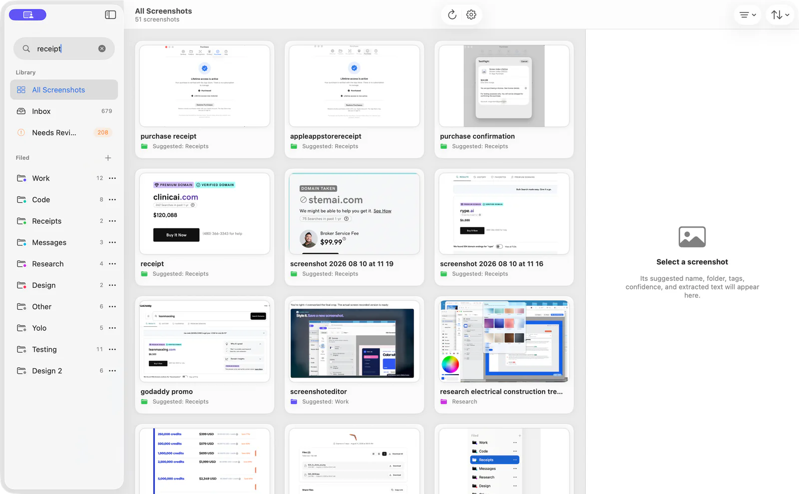 Screen Index recherche de captures d'écran contenant une phrase mémorisée