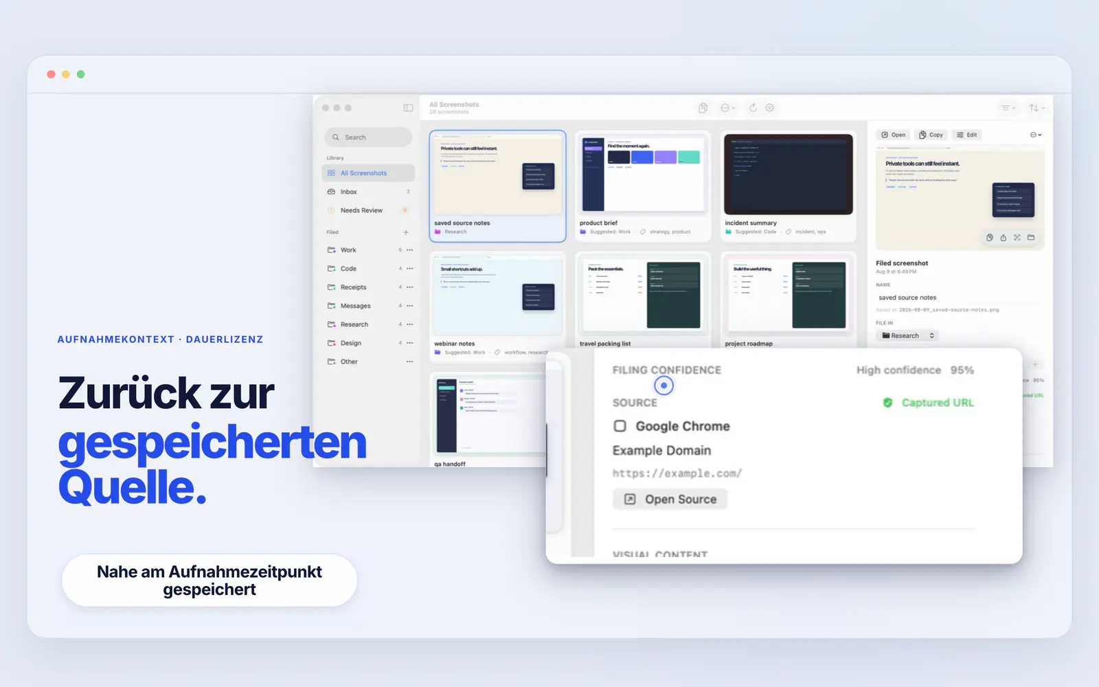 Screen Index zeigt eine gespeicherte Chrome-Quell-URL und die Aktion Quelle öffnen