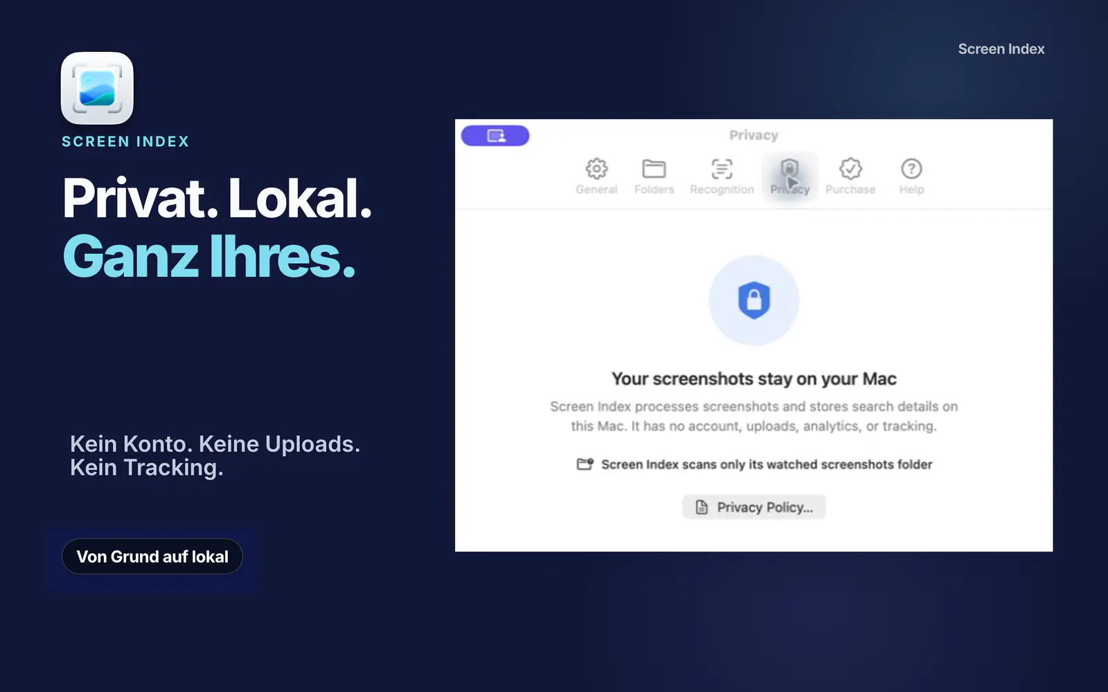 Die Datenschutzeinstellungen erklären, dass Screenshots und Suchdaten auf dem Mac bleiben