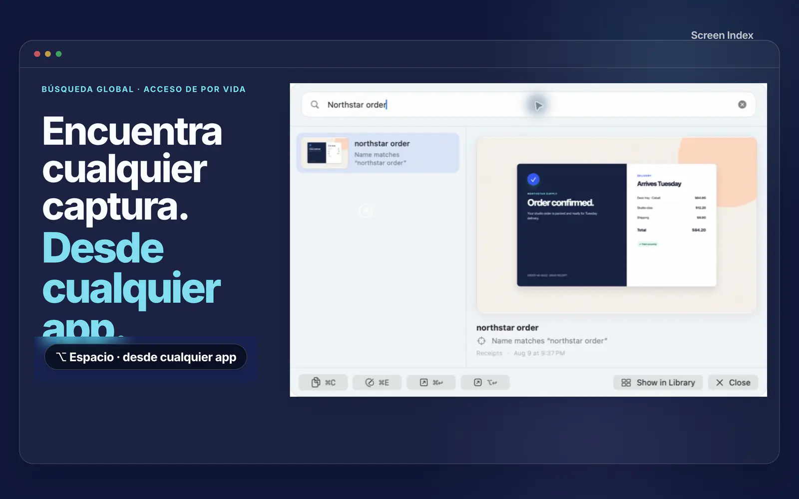 Global Recall busca un pedido de Northstar y encuentra el recibo desde cualquier app del Mac
