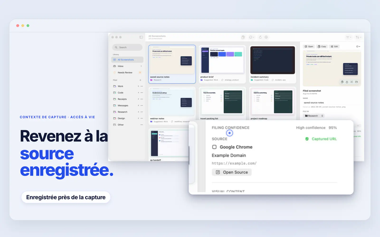 Screen Index affiche une URL source Chrome enregistrée et une commande pour rouvrir la source
