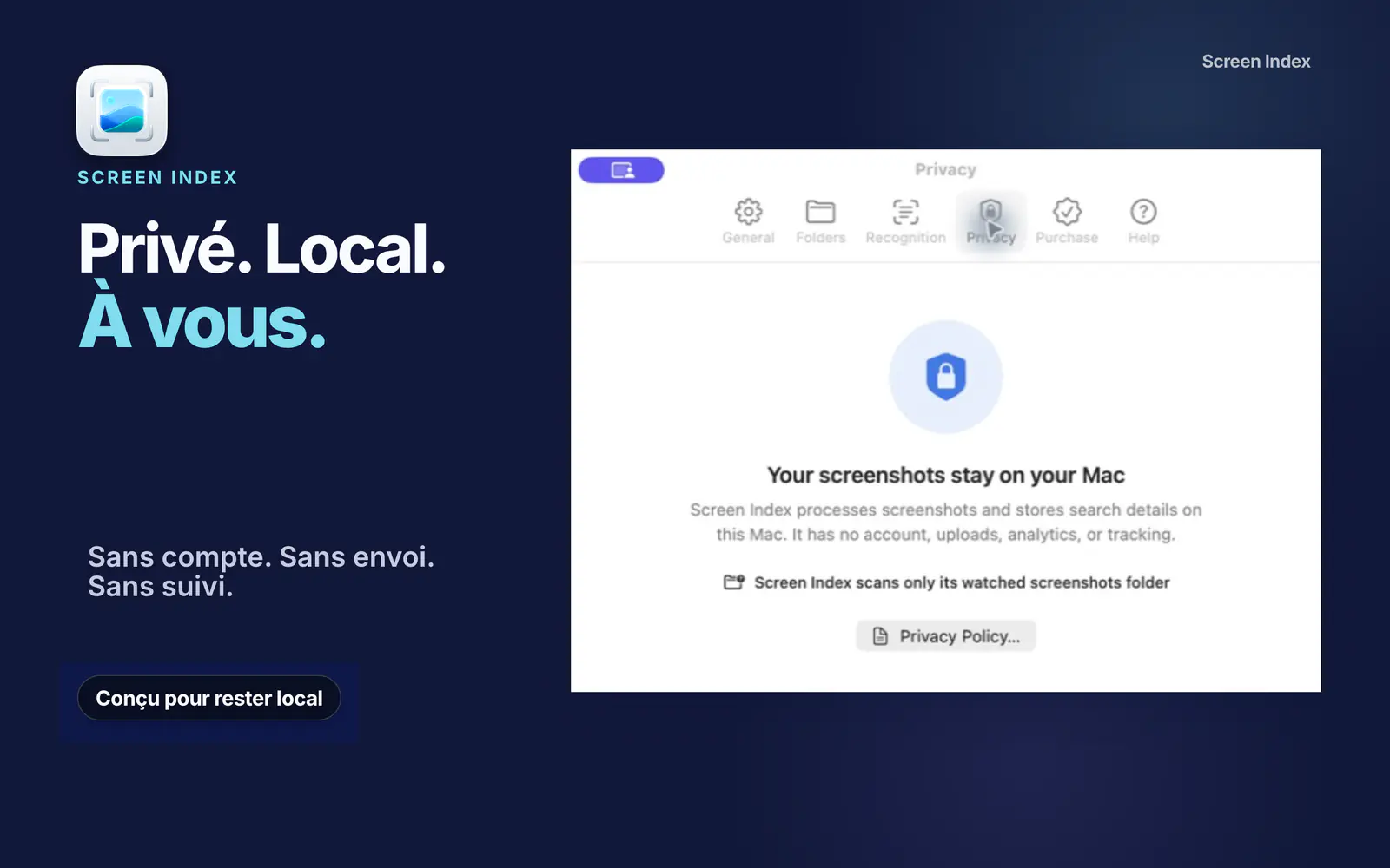 Les réglages de confidentialité expliquent que les captures et les données de recherche restent sur le Mac