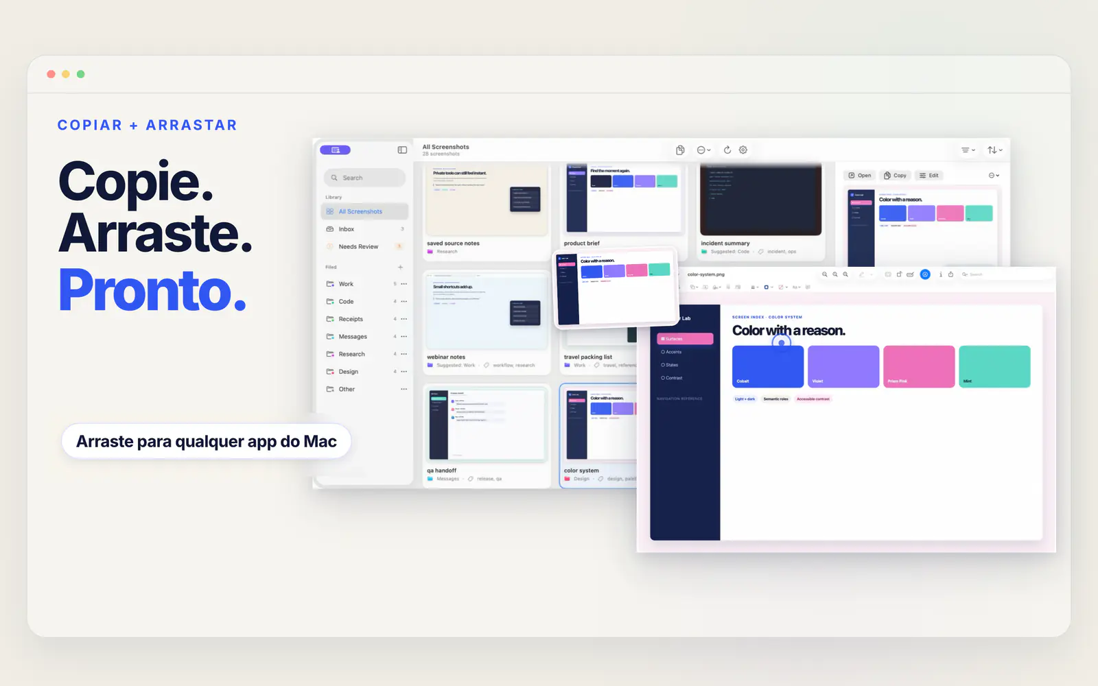 Uma captura sendo arrastada do Screen Index para outro app do Mac