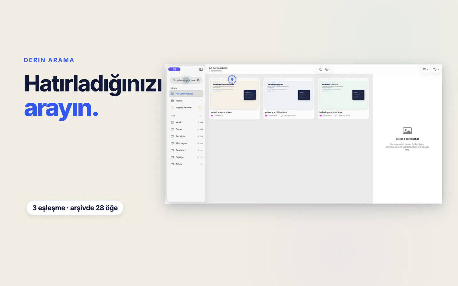 Screen Index arşivi, hatırlanan bir ifadeyle eşleşen üç ekran görüntüsünü gösteriyor