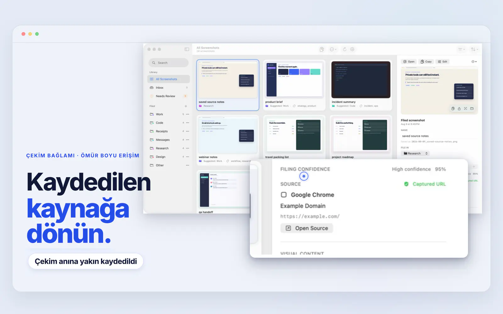 Screen Index kayıtlı bir Chrome kaynak URL’si ve Kaynağı Aç işlemini gösteriyor